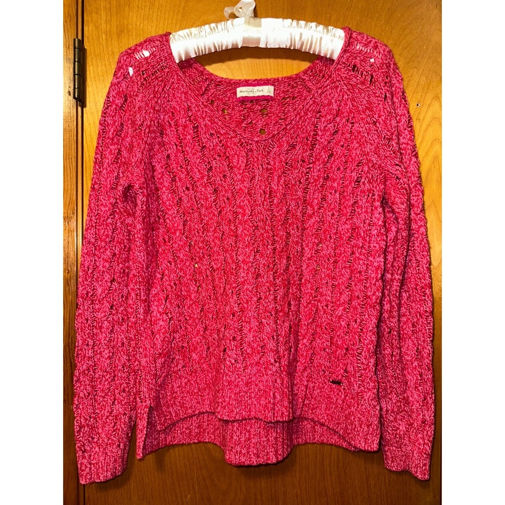 Abercrombie & Fitch Wool‎ Blend Pink Red Cable Loose Knit Sweater Size L